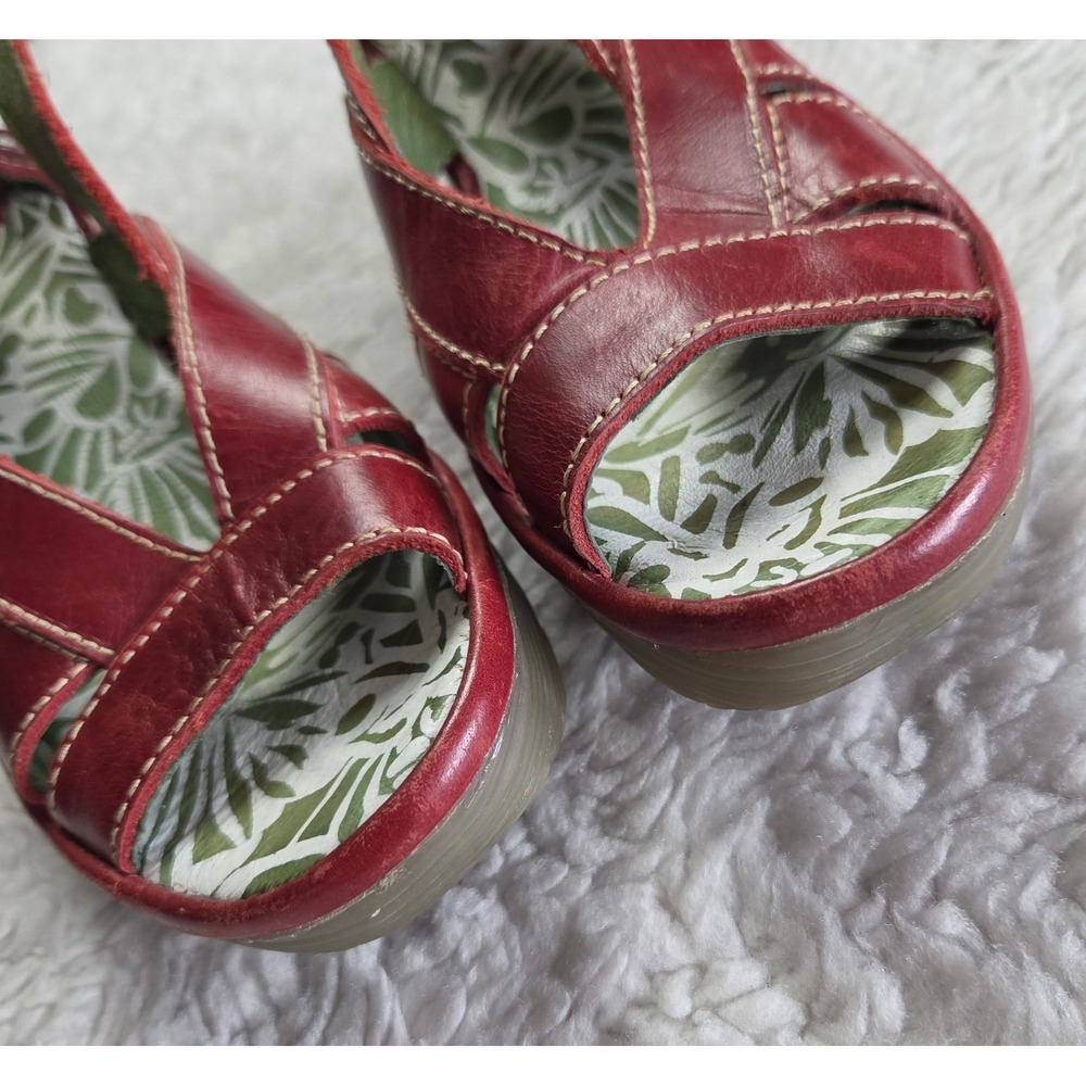 Fly London Strappy Wedge Sandals Red Women's 37 Leather Comfort - Picture 4 of 8